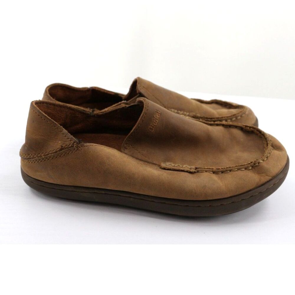 Olukai Kids Moloa Slip On Boat Shoes Loafers Size 1 Leather Brown